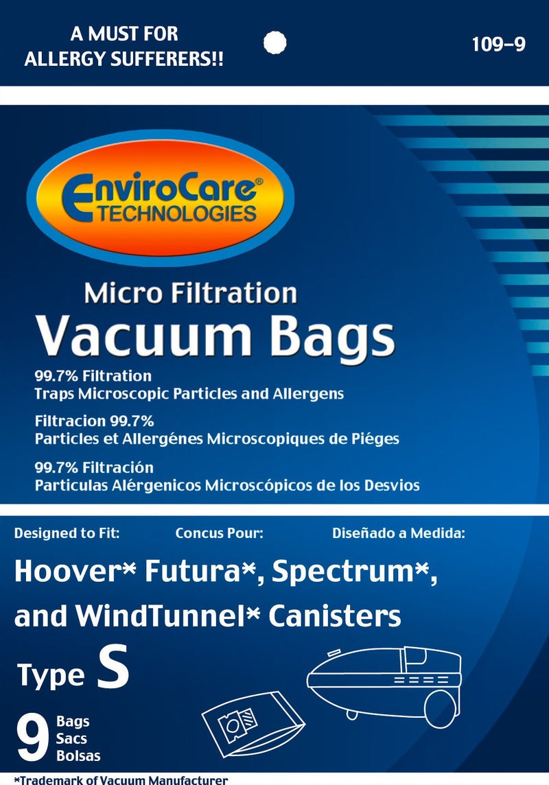 EnviroCare Replacement Micro Filtration Vacuum Cleaner Dust Bags made to fit Hoover Style "S" Futura, Spectrum, Power Max Canister Vacuum Cleaners 9 pack - Image 2